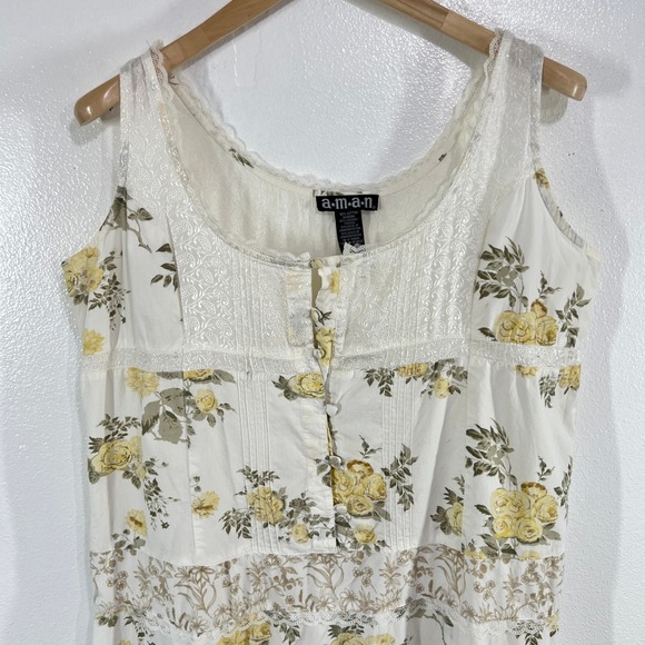 Vintage. Aman Boho Floral Lace Tiered Dress 1X Cotton Sleeveless Cottagecore - Picture 5 of 11